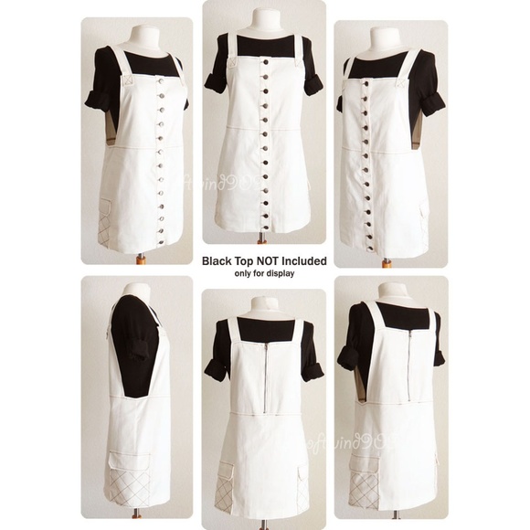 Cream Button Down Overall Skirt Pinafore Dress - Picture 7 of 8